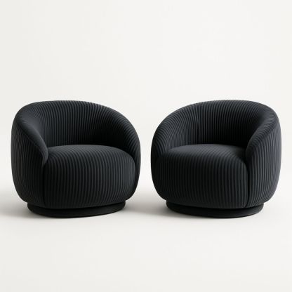 Tweedelige Zwart Draaibare Fauteuilset Fluwelen Bekleding Rond