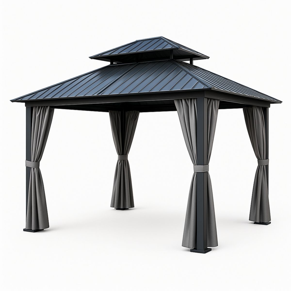 Tuinhuis paviljoen aluminium 3x4m met polyester gordijnen zwart