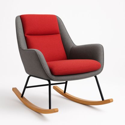 Schommelstoel Stof Rood/Grijs Metalen Frame Houten Poten 70x90x100 cm