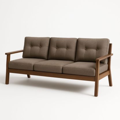 Driezits-Bank Met Houten Frame En Katoenen Kussens In Bruin 200x75x85 cm