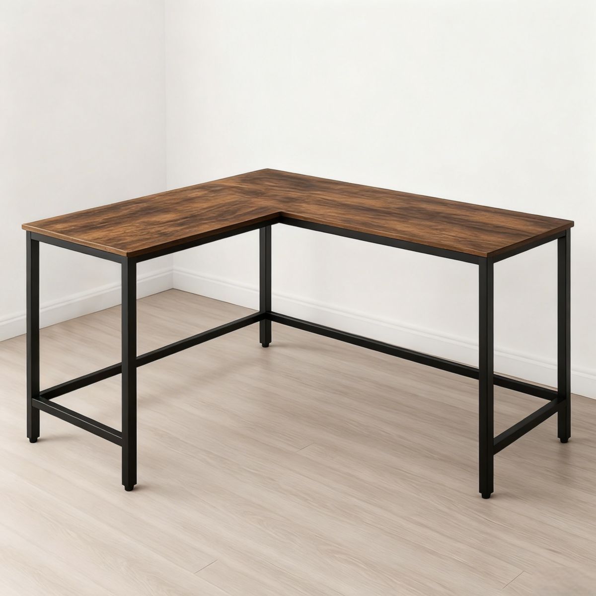 L-vormige bureau houtfineer blad metalen frame 140x120x75cm