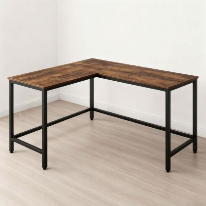 L-vormige bureau houtfineer blad metalen frame 140x120x75cm