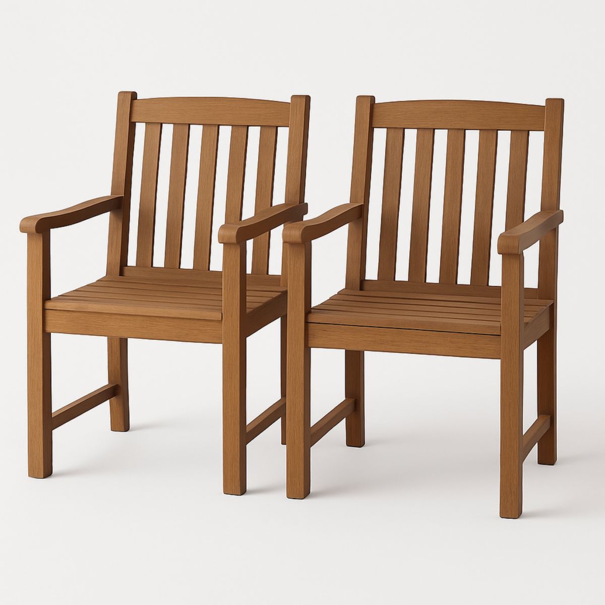 Set van 2 houten tuinstoelen met armleuningen bruin 90 x 55 x 60 cm