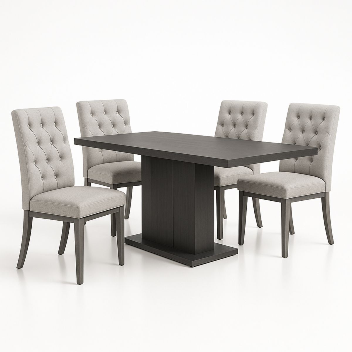 Eettafelset Met 4 Stoelen Rechthoekig Hout Textiel Grijs/Zwart