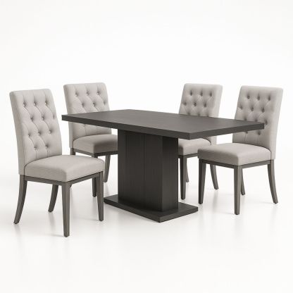 Eettafelset Met 4 Stoelen Rechthoekig Hout Textiel Grijs/Zwart