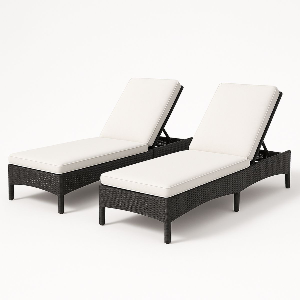 Tuinligbedden set van 2 verstelbaar kunststof rattan zwart/wit 195cm