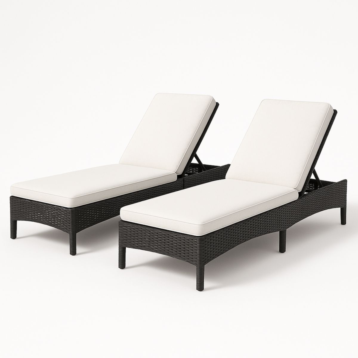 Tuinligbedden set van 2 verstelbaar kunststof rattan zwart/wit 195cm