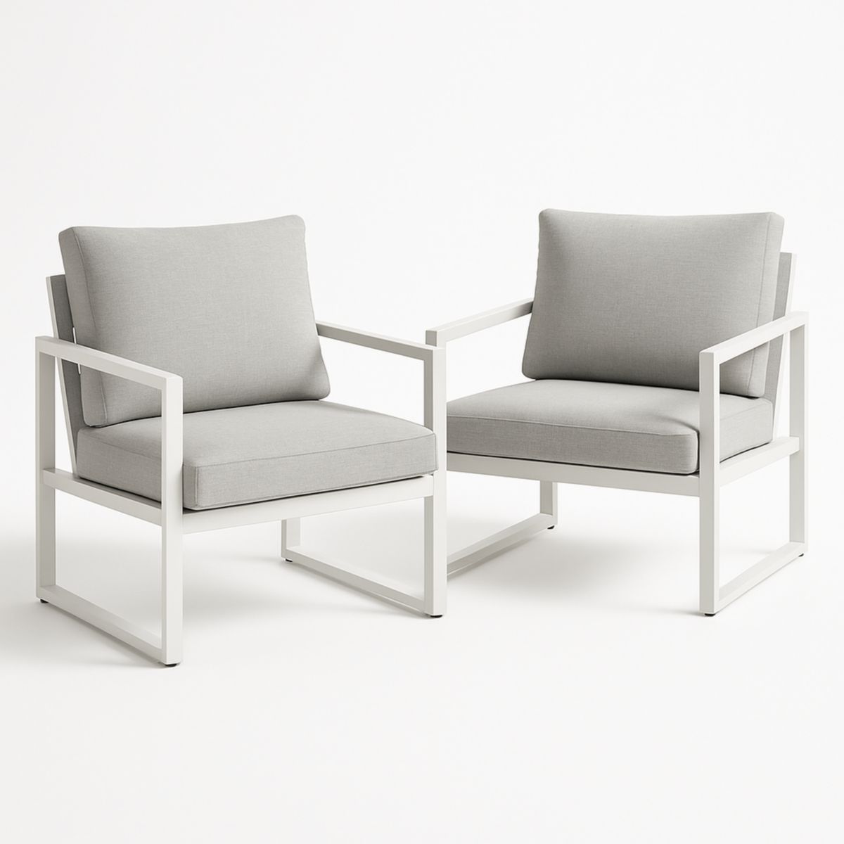 Set van 2 loungestoelen met aluminium frame en grijze polyester kussens voor buitengebruik