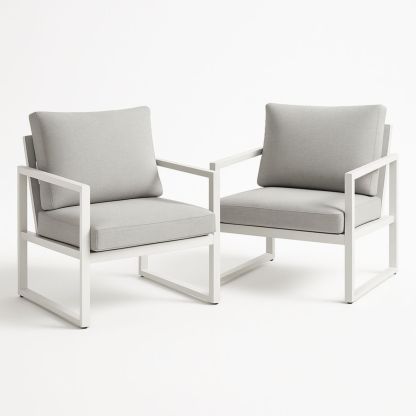 Set van 2 loungestoelen met aluminium frame en grijze polyester kussens voor buitengebruik