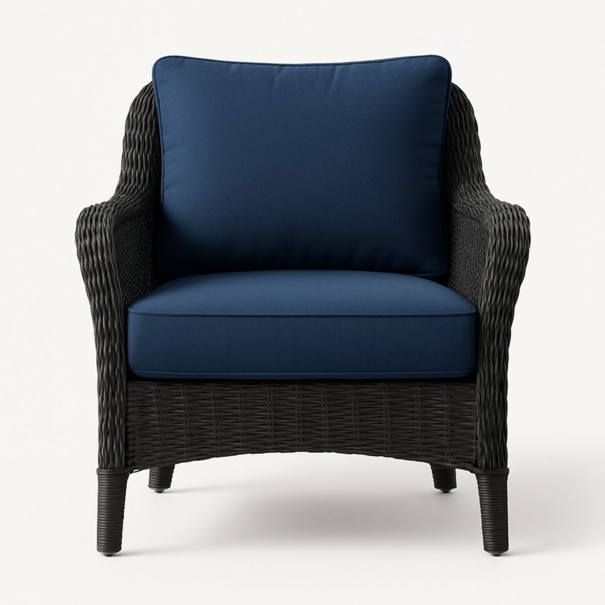 Rieten Loungestoel Blauw Kussen 93x86x89 cm
