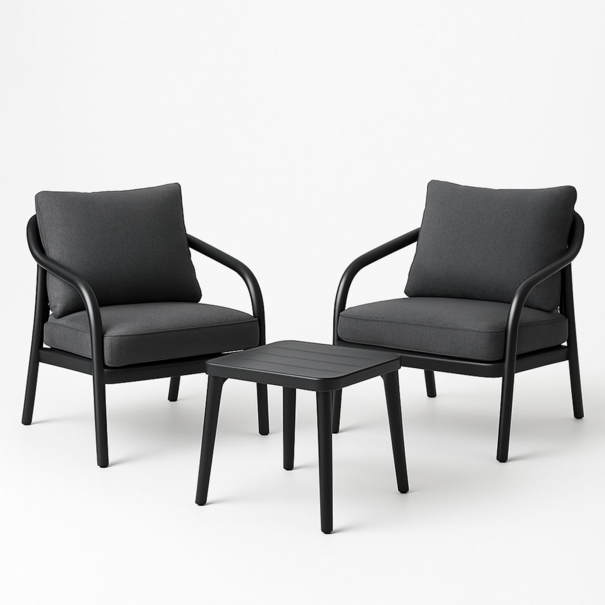 Tuinset Lounge Stoelen en Tafel Aluminium Polyester Grijs/Zwart