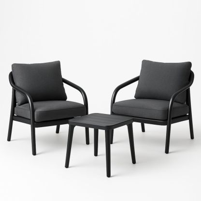 Tuinset Lounge Stoelen en Tafel Aluminium Polyester Grijs/Zwart