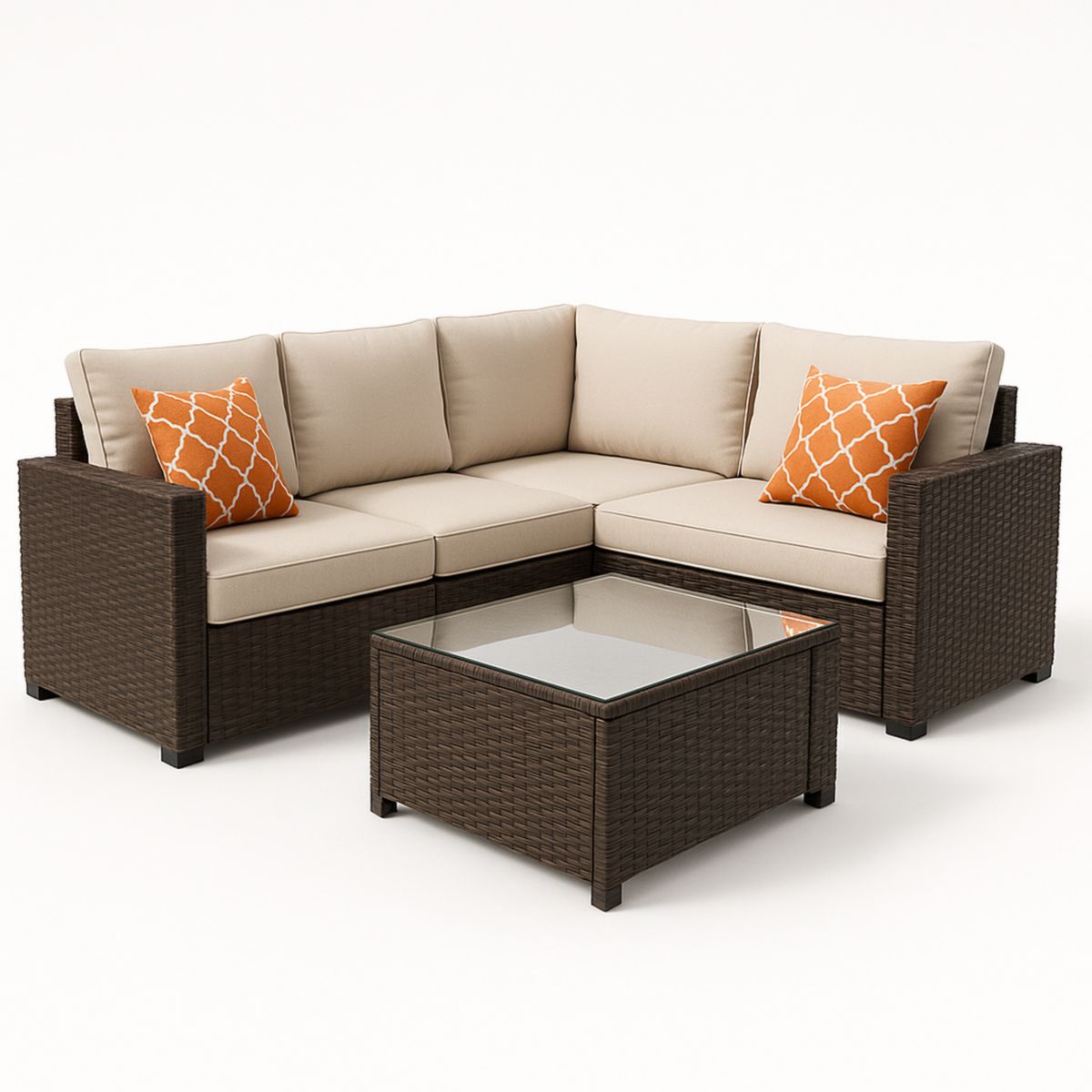 Tuinmeubelset Wicker L-vorm Polyester Kussens Bruin/Beige