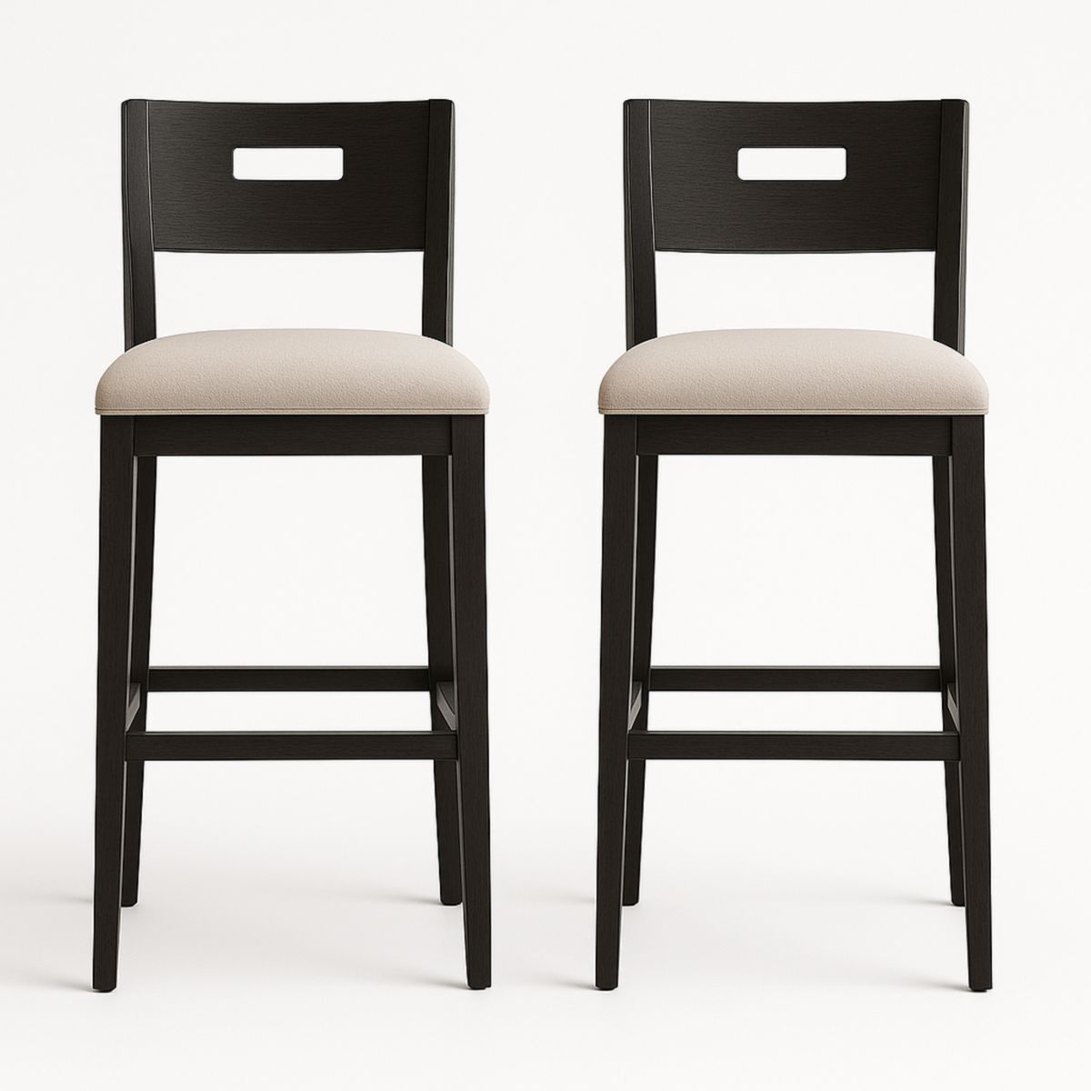 Set van 2 barkrukken houten frame beige bekleding 95 cm