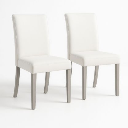 Set van 2 eetkamerstoelen wit kunstleer beukenhout poten 90 cm