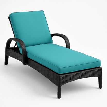 Tuinstoel ligbed poly rattan zwart met verstelbare rugleuning en turkooisen kussens