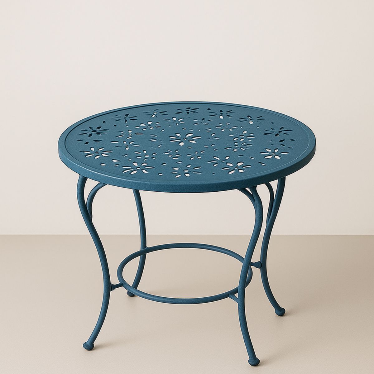 Ronde metalen bijzettafel met bloemmotief Ø60 cm Blauw