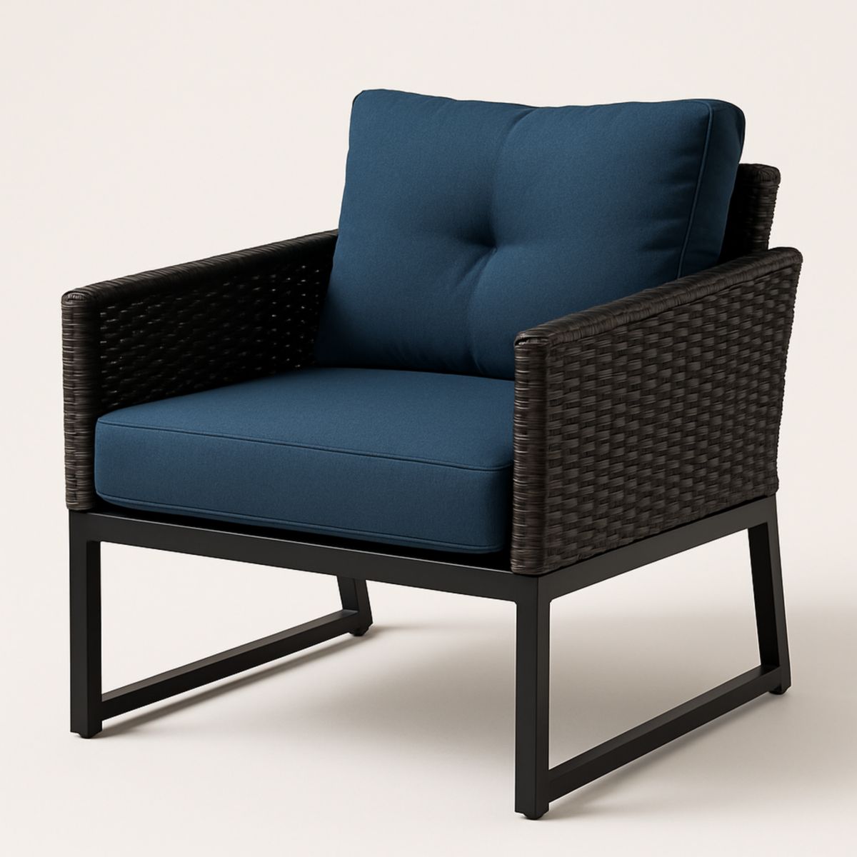 Blauwe Wicker Kunststoffen Stoel Met Kussens 65x75x80 cm