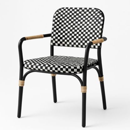 Zwart-wit geblokte aluminium tuinstoel met armleuningen