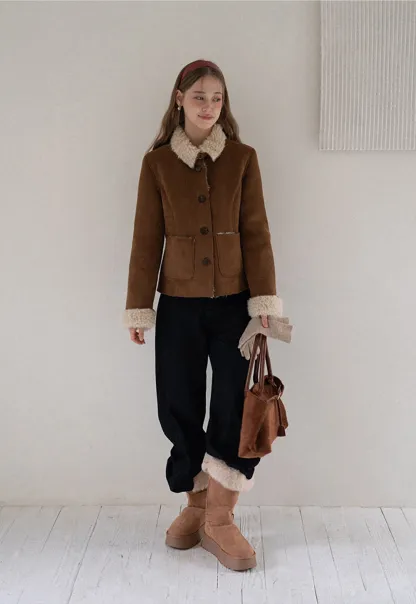 Women Fashion Faux Suede Jacket