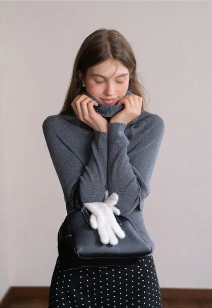 Long Sleeve Knit Top with Button Collar