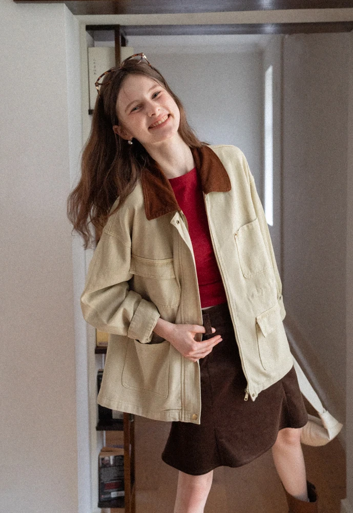 Corduroy-Collar Utility Jacket