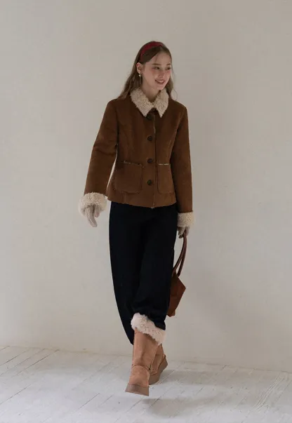 Women Fashion Faux Suede Jacket