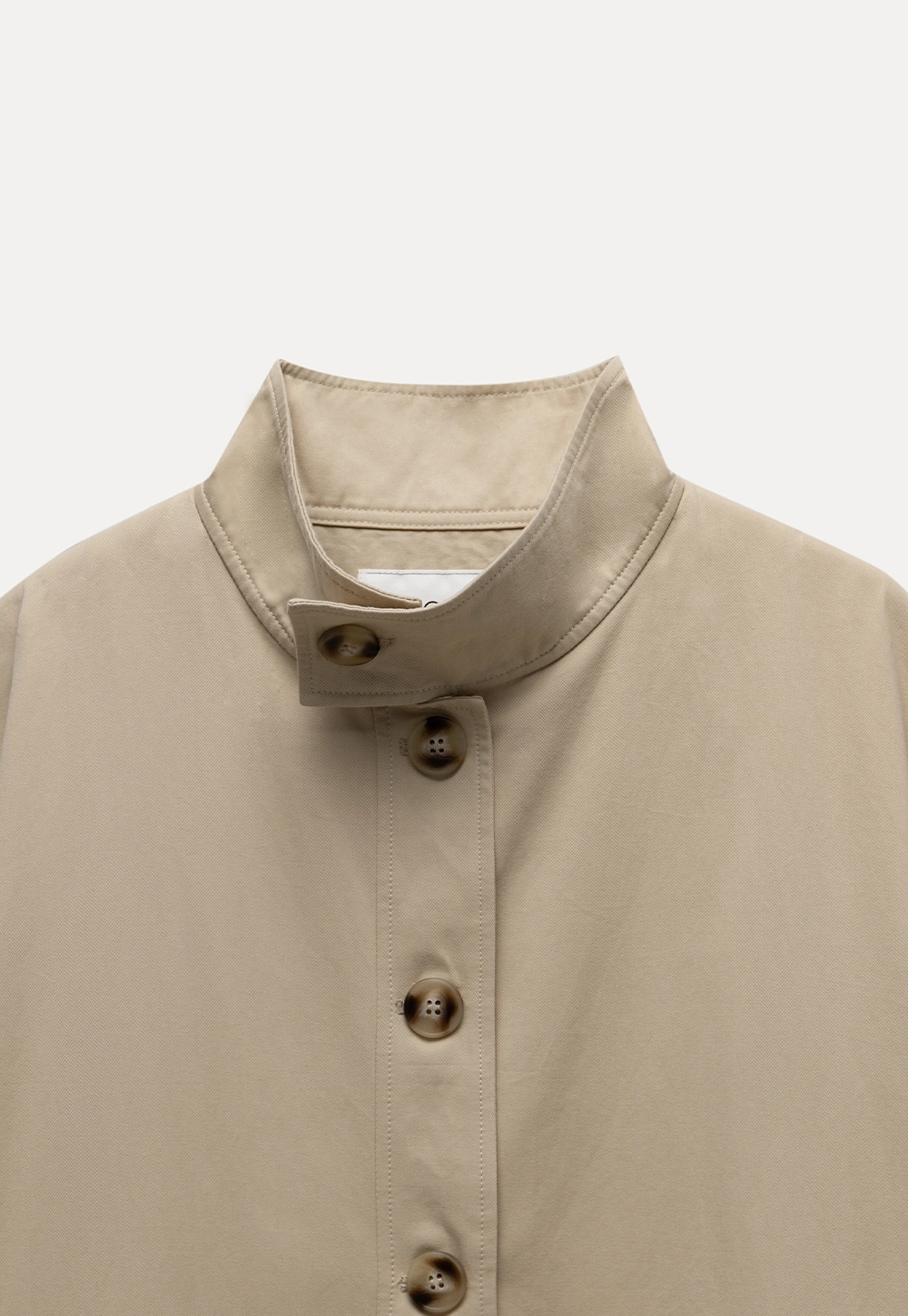 Womens Khaki High Neck Pleated Hem Trench Coat