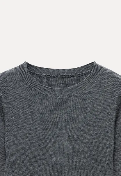 Long Sleeve Knit Top with Button Collar