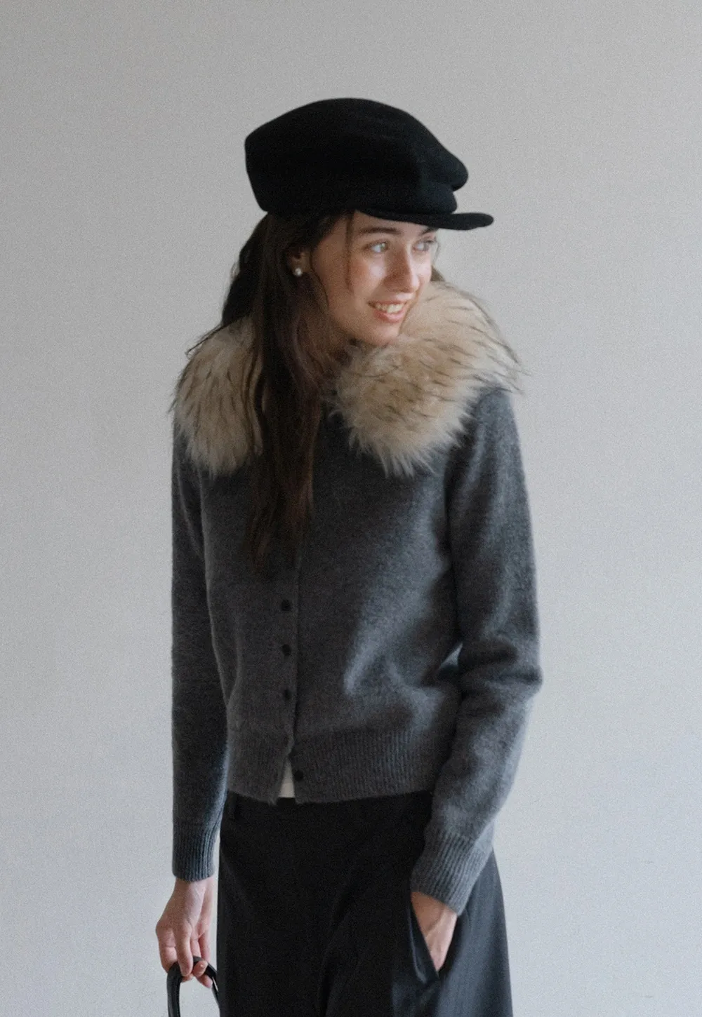 Vintage Style Fur Collar Cardigan