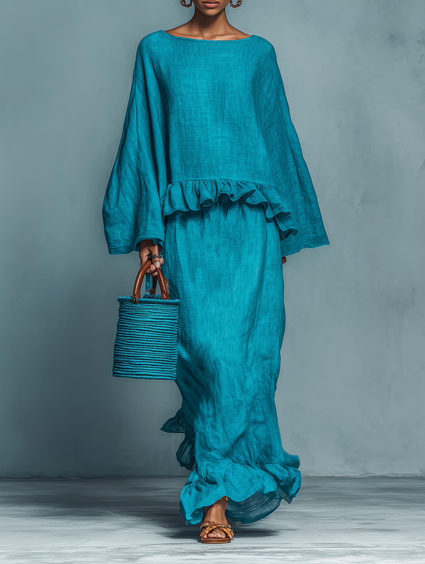 Women's Minimalist Linen Blend Blouse And Straight Skirt Set MDA1655L9