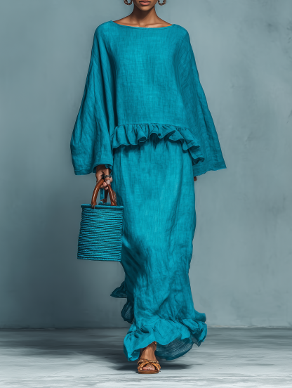 Women's Minimalist Linen Blend Blouse And Straight Skirt Set