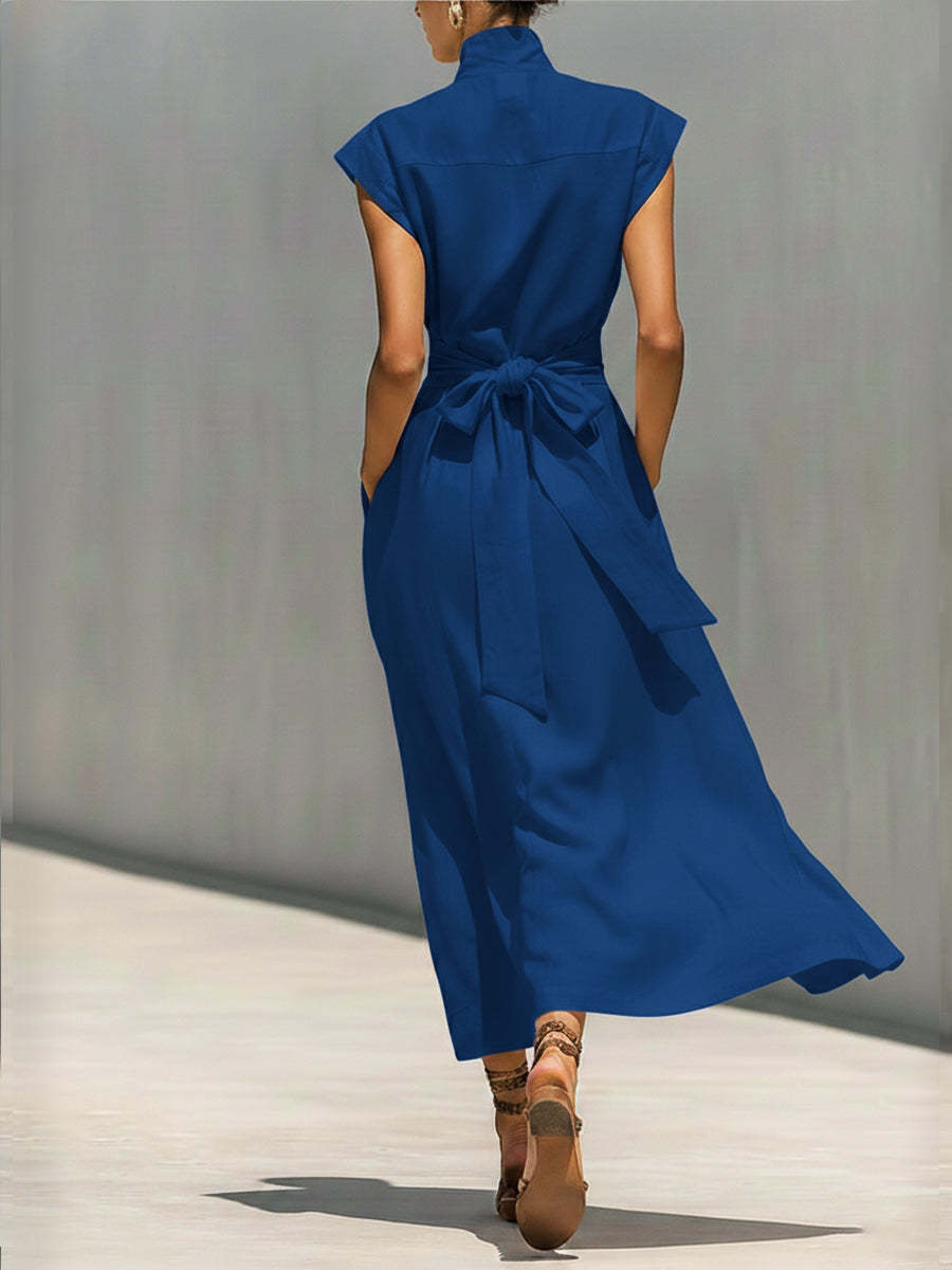 Waist-cinching Linen And Cotton Sleeveless Dress