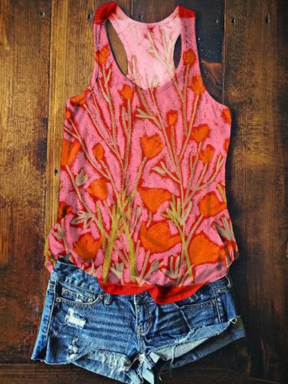 Vintage Floral Art Print Cotton Crew Tee-1