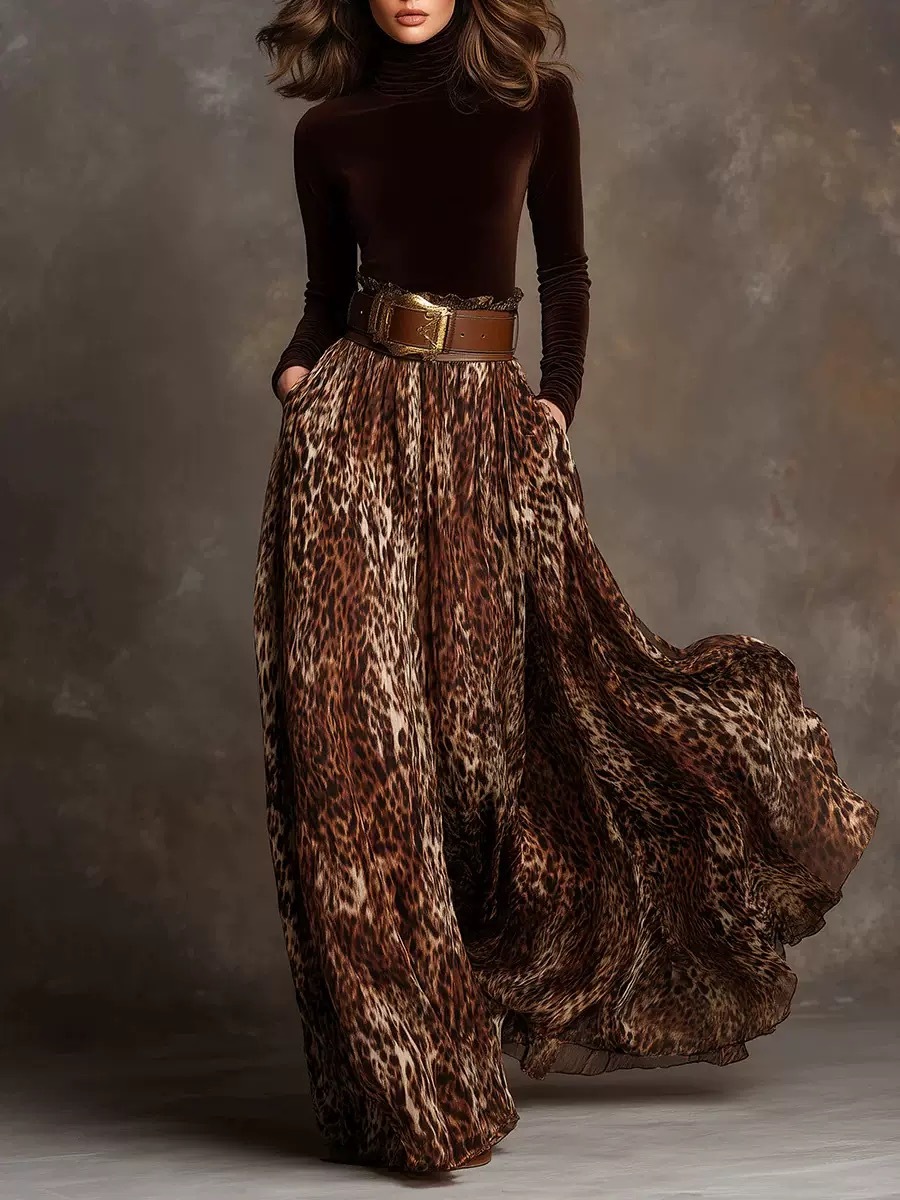 Luxe Velvet & Leopard Maxi Skirt Ensemble