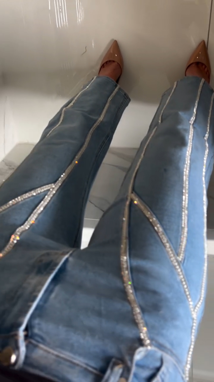 Women Spliced Hot Rhinestone Casual Jeans