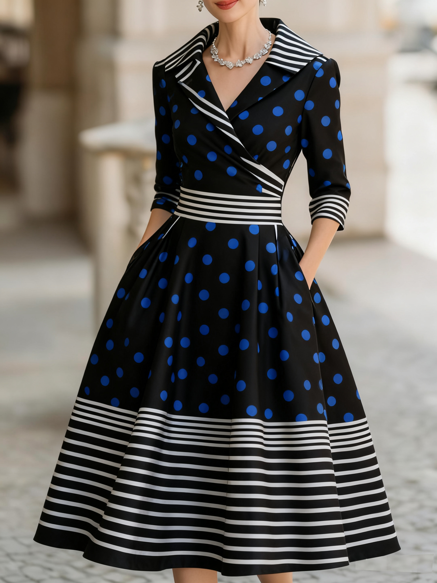 Vintage floral jacquard mid-length dress