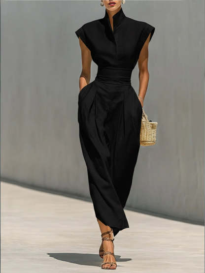 Waist-cinching Linen And Cotton Sleeveless Dress
