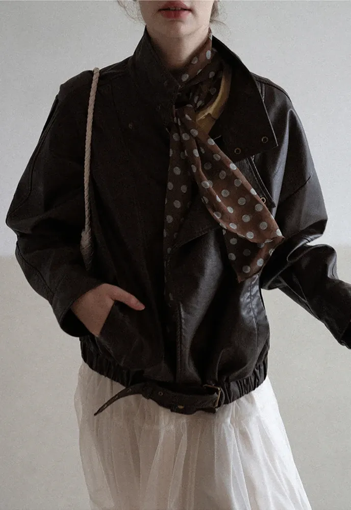 Funnel-Neck Leather Jacket