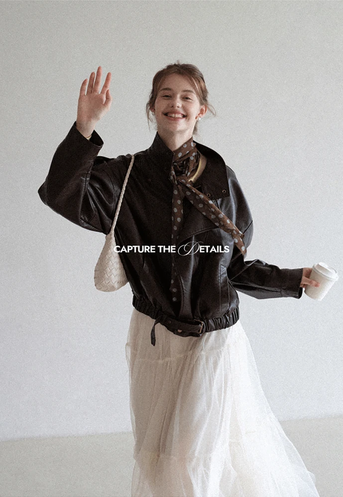 Funnel-Neck Leather Jacket