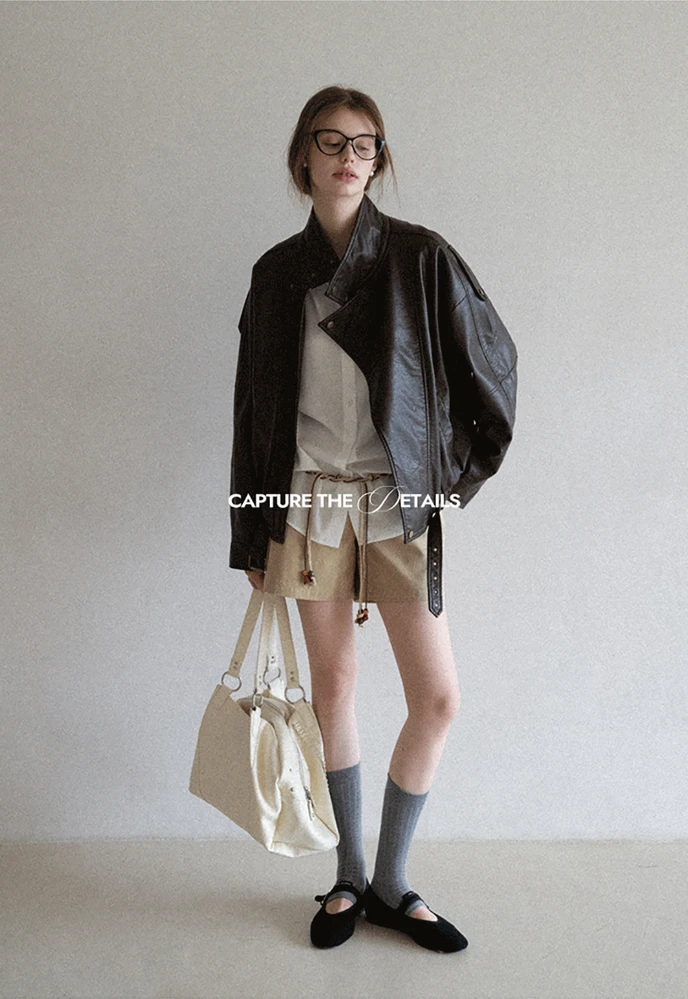 Funnel-Neck Leather Jacket