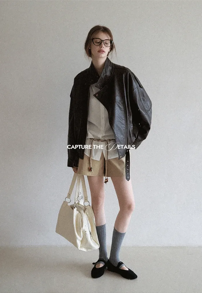 Funnel-Neck Leather Jacket