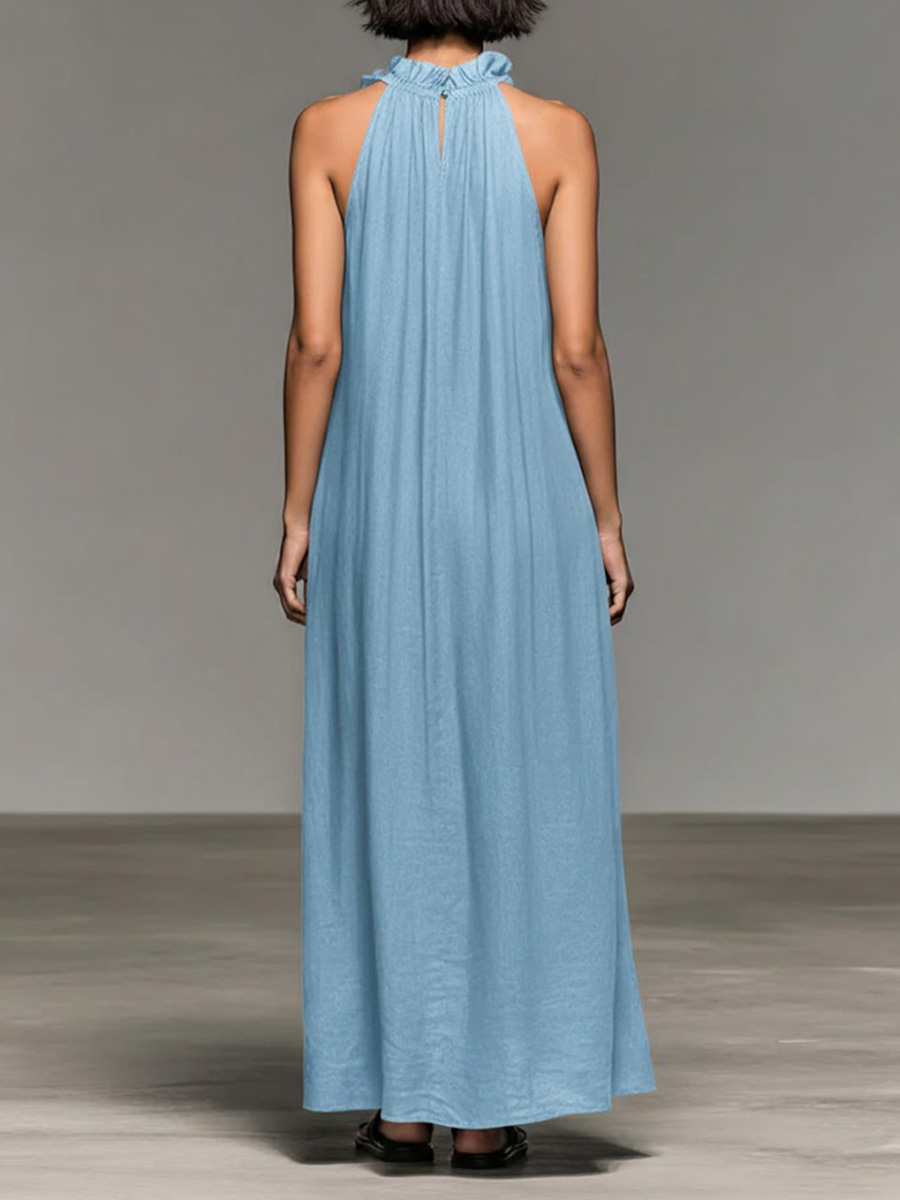 Women's Stand-up Collar Sleeveless Casual Loose Cotton And Linen Dress