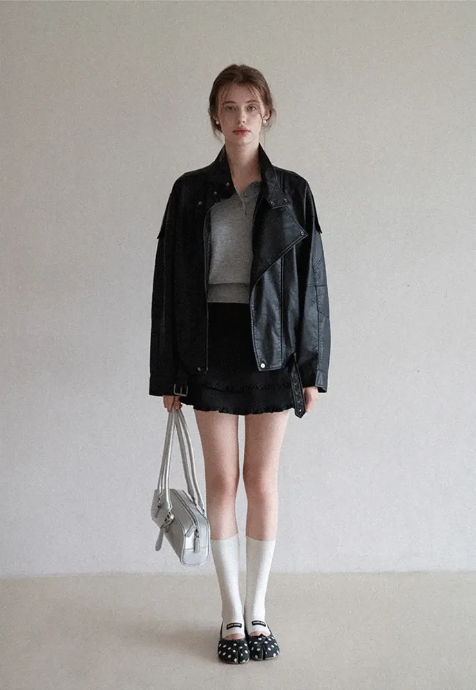 Funnel-Neck Leather Jacket