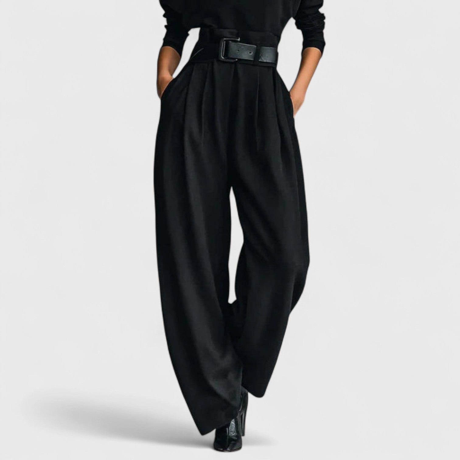 Knitted top and casual high-waisted suit pants set