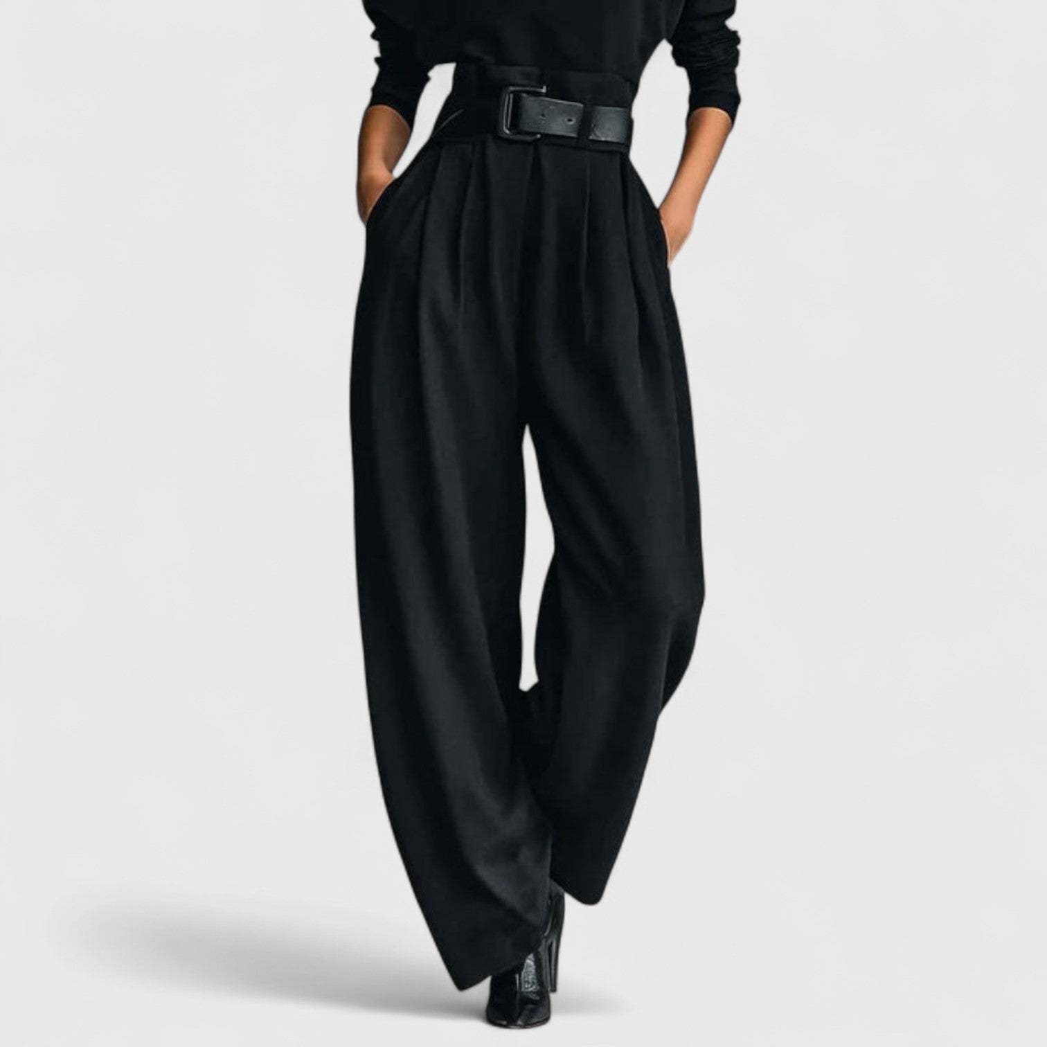 Knitted top and casual high-waisted suit pants set