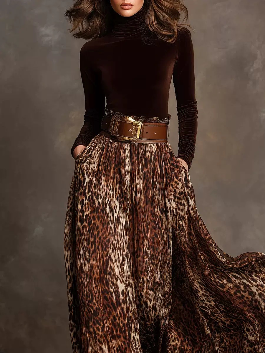 Luxe Velvet & Leopard Maxi Skirt Ensemble