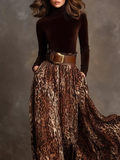 Luxe Velvet & Leopard Maxi Skirt Ensemble