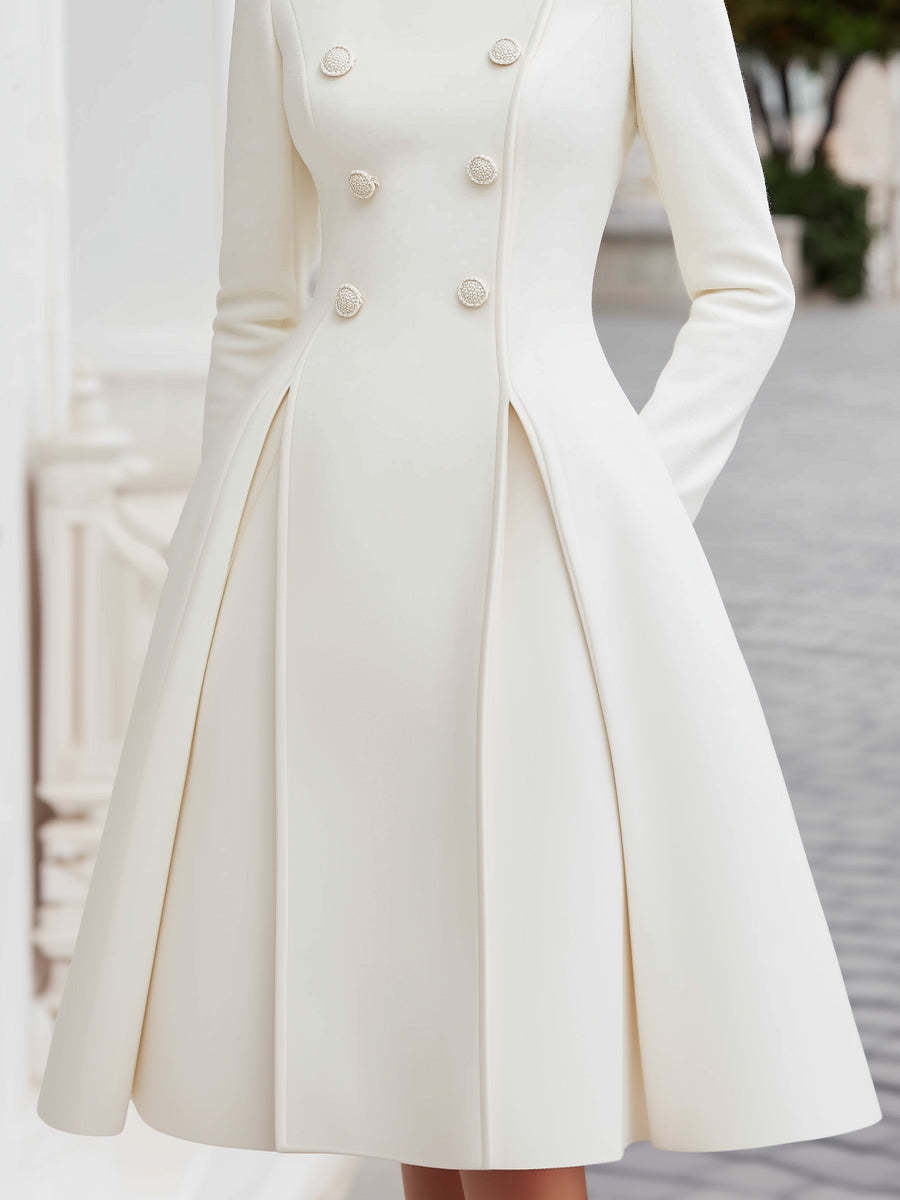 Elegant Double-Breasted Flared A-Line Coat Dress
