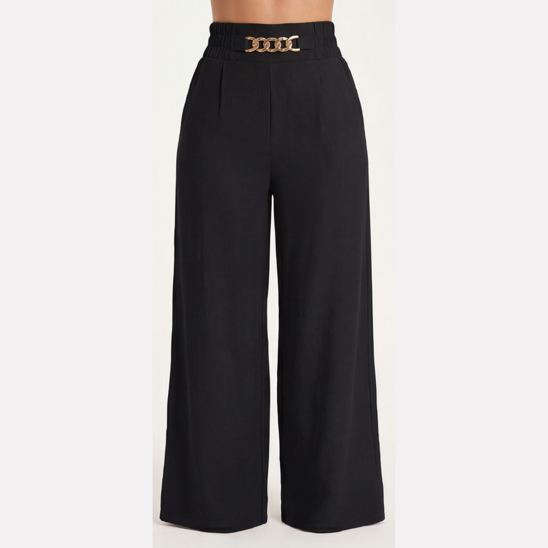 Gold Accent Wide Leg Trousers